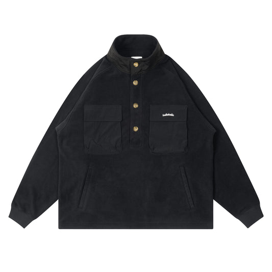 Fleece Half Button Pullover (black)