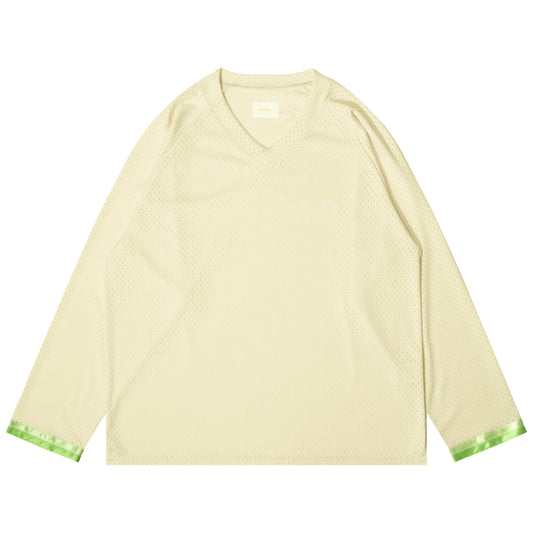 Tape V-neck Mesh Long Tee (off white)
