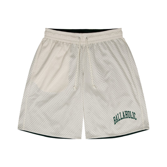 College Logo - STREETMOVE Mesh Zip Shorts (off white/dark green)