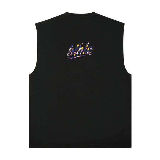 blhlc Back Print No Sleeve Tops (black/flower pink mosaic)