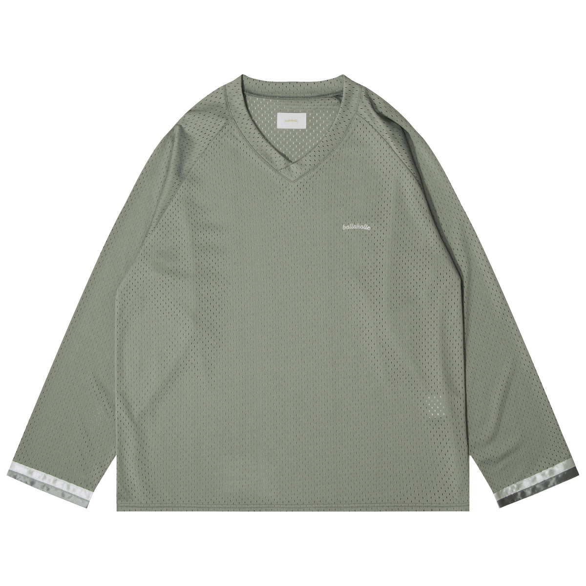 Tape V-neck Mesh Long Tee (gray)