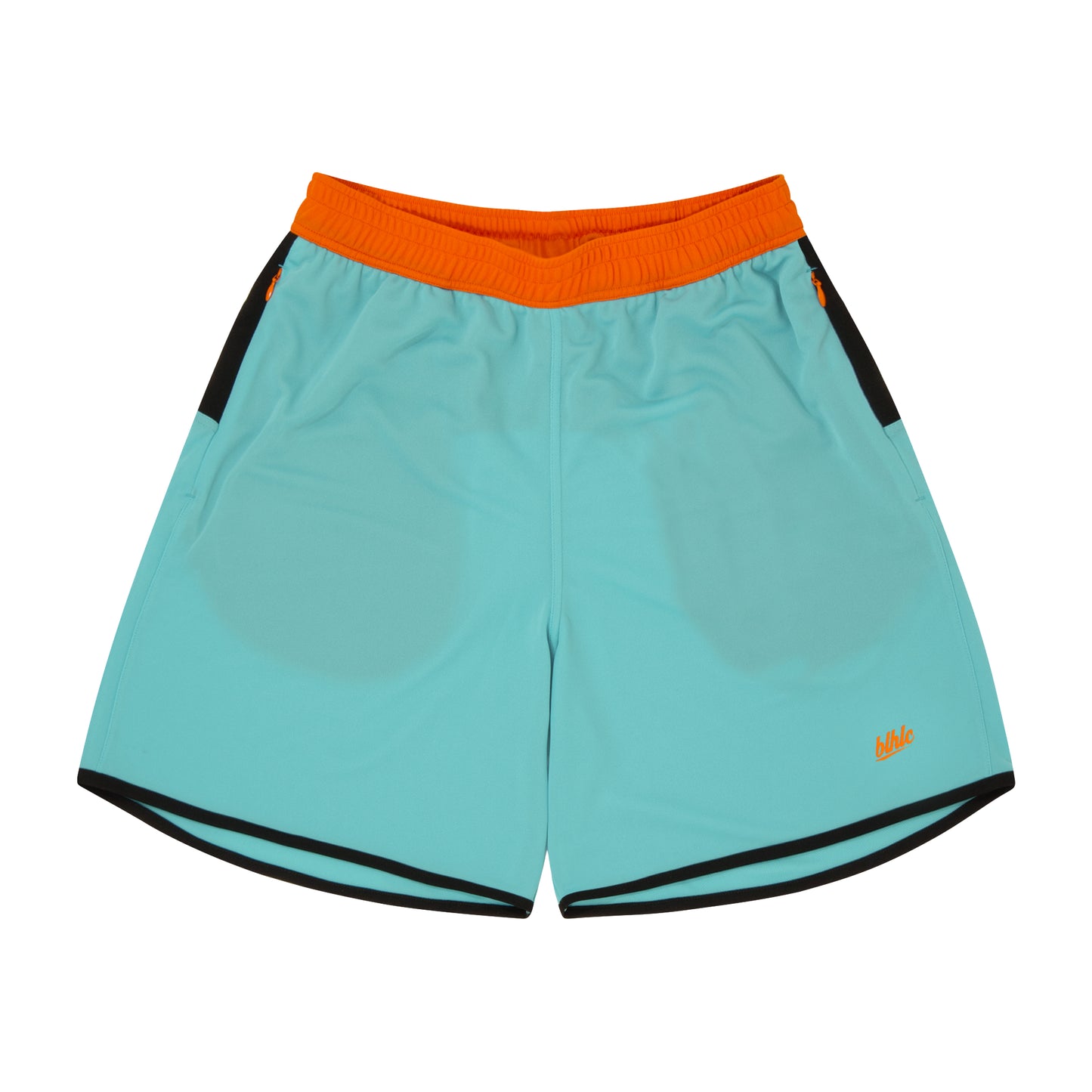 Color Blocked Zip Shorts (aqua blue/black/orange)