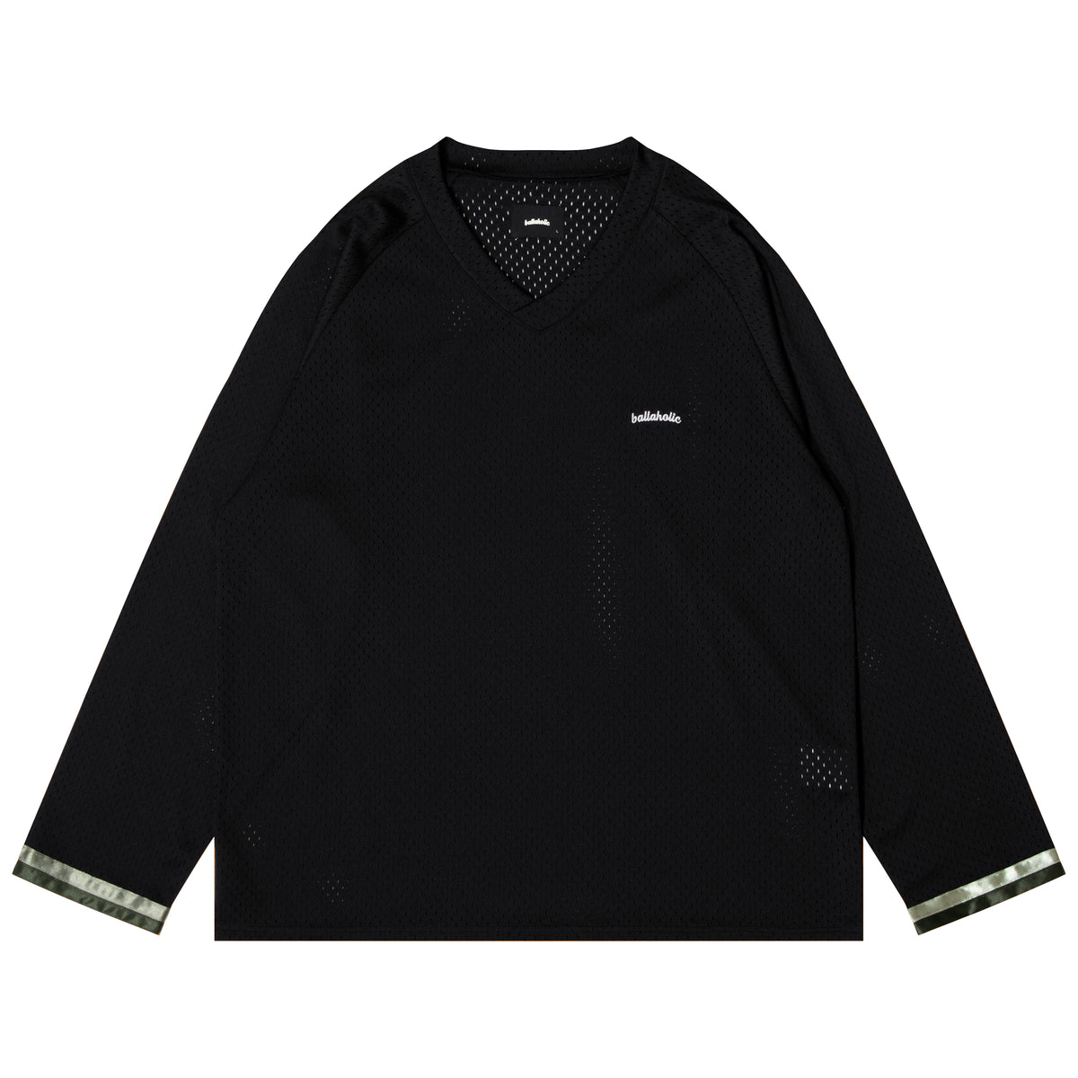 Tape V-neck Mesh Long Tee (black)
